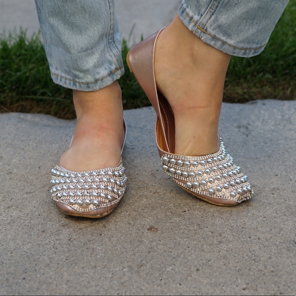 Rose Gold & Silver Drop Pakistani Shoes (Jutti)